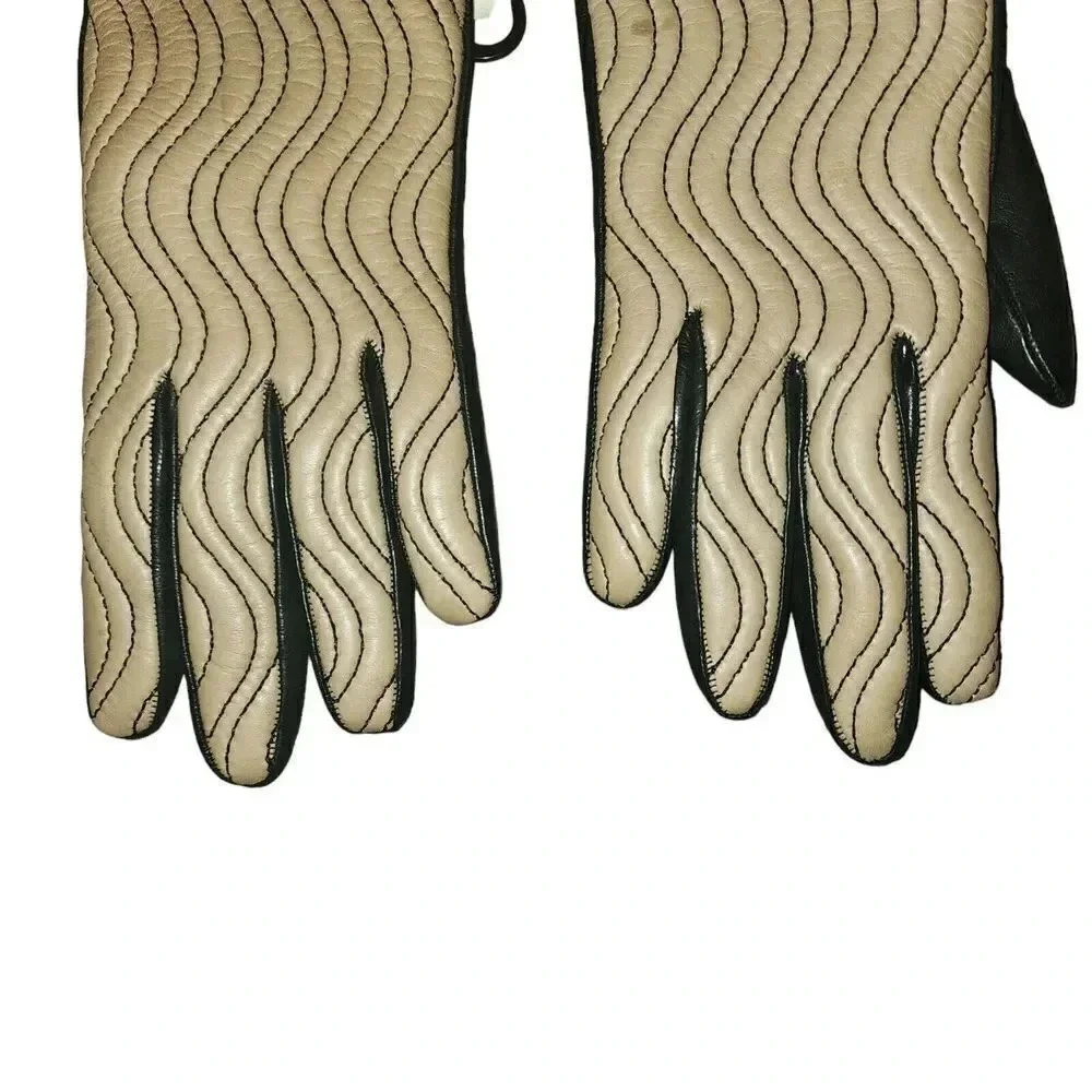 NWT Labonia Women Black Genuine Leather 100% Cashmere Lining Winter Glove Size 7